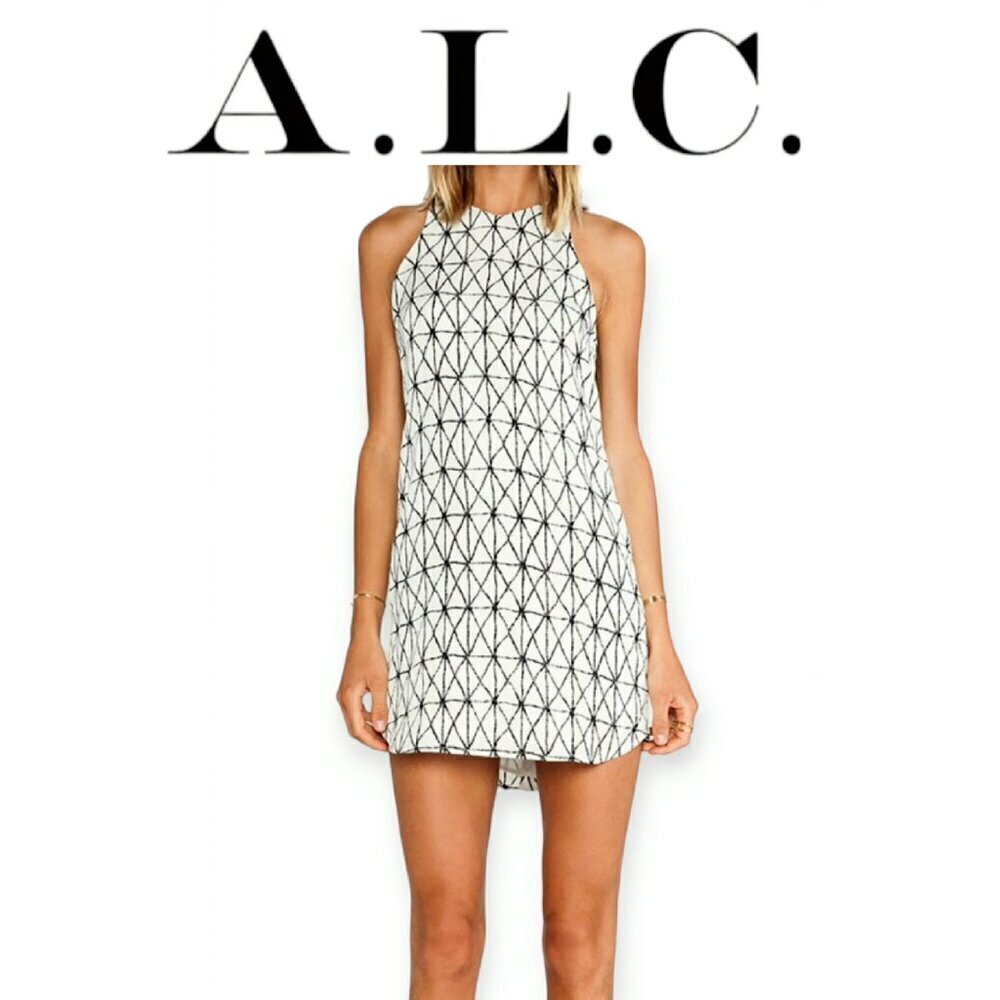 ALC Dress Silk Shift Black White Sleeveless Designer Size 2 EUC Chic Classic